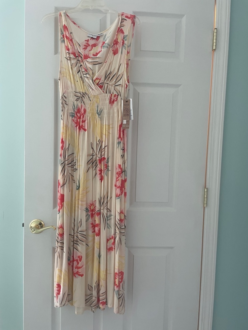 NWT Raya Sun Cream Maxi Dress with Pink & Yellow Floral Print